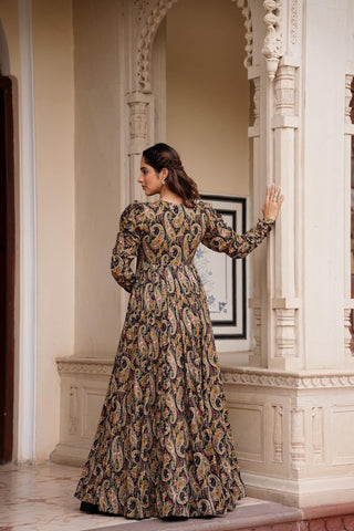 Black 3-Piece Designer Suit: Crop Top, Palazzo Pants & Shrug ClothsVilla