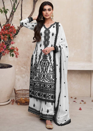 Black And White Chikankari Kurta With Palazzo Set