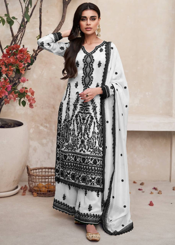 Elegant Formal Pakistani Dress in Ice White Shade Online – Nameera by Farooq