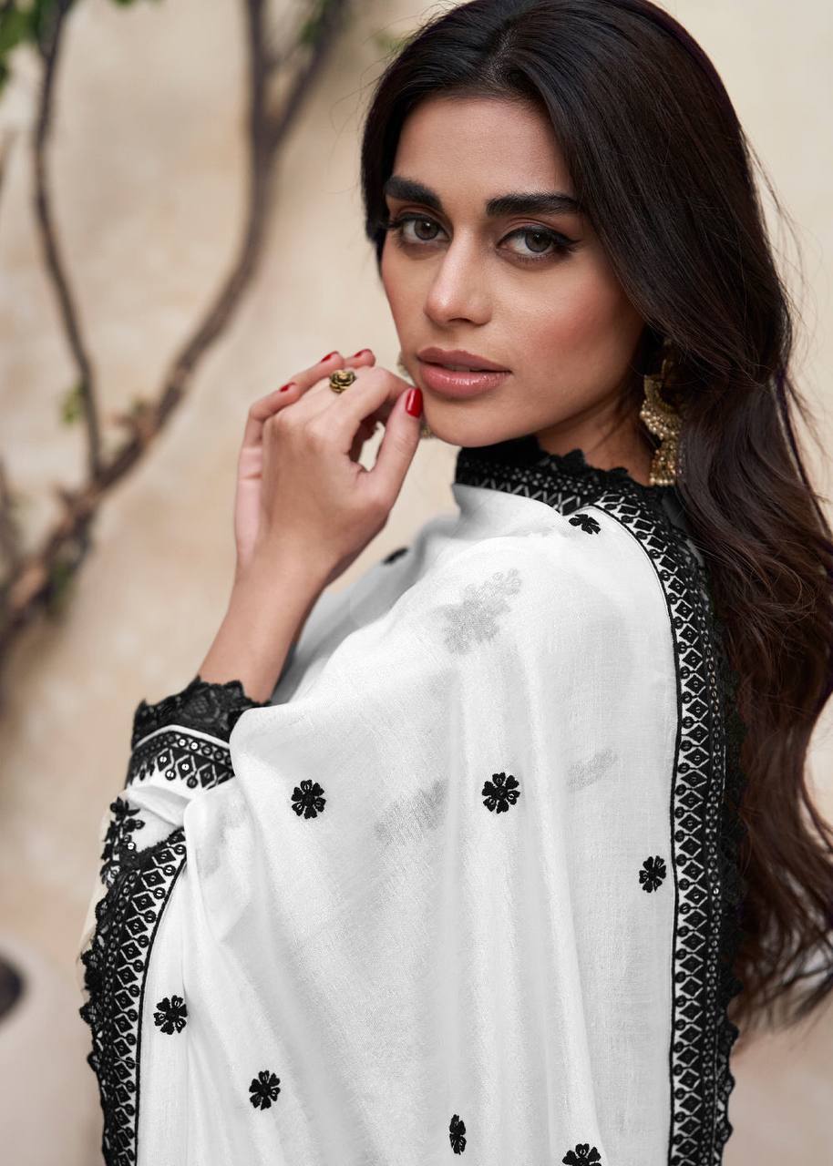Black And White Chikankari Kurta With Palazzo Set, Designer Premium Silk Pakistani Salwar Suit, Pakistani Dress, Eid Straight Salwar Suits