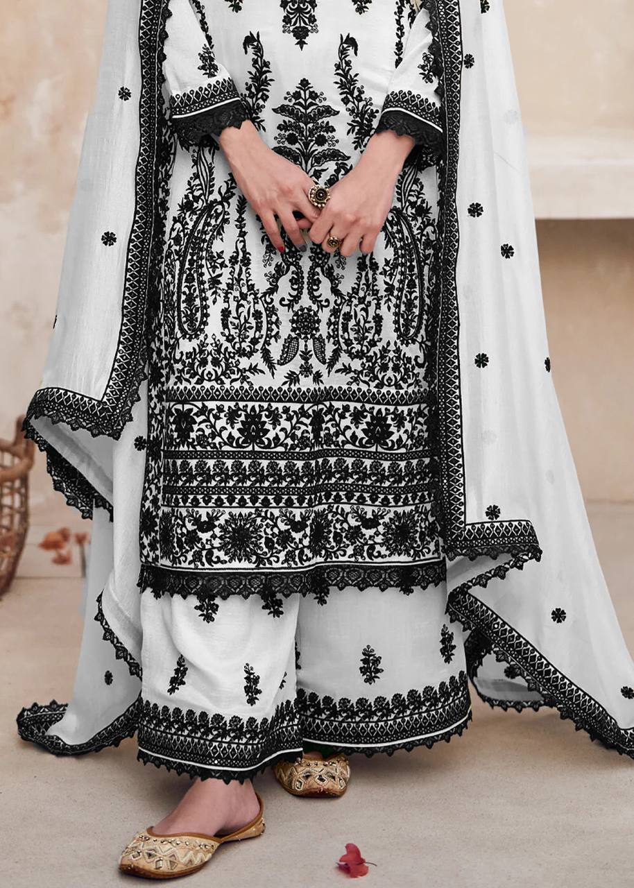 Black And White Chikankari Kurta With Palazzo Set, Designer Premium Silk Pakistani Salwar Suit, Pakistani Dress, Eid Straight Salwar Suits