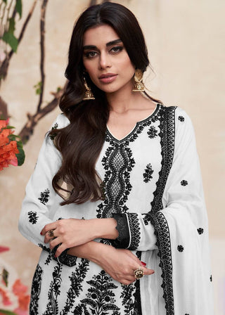 Black And White Chikankari Kurta With Palazzo Set, Designer Premium Silk Pakistani Salwar Suit, Pakistani Dress, Eid Straight Salwar Suits