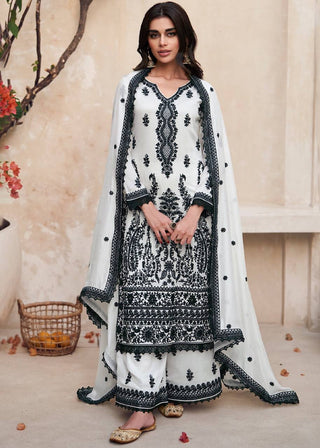 Black And White Chikankari Kurta With Palazzo Set, Designer Premium Silk Pakistani Salwar Suit, Pakistani Dress, Eid Straight Salwar Suits