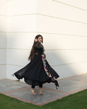 Load image into Gallery viewer, Black Backless Georgette Anarkali Suit with Embroidery Dupatta ClothsVilla