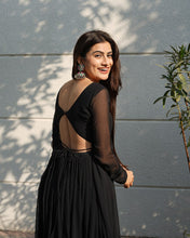 Load image into Gallery viewer, Black Backless Georgette Anarkali Suit with Embroidery Dupatta ClothsVilla