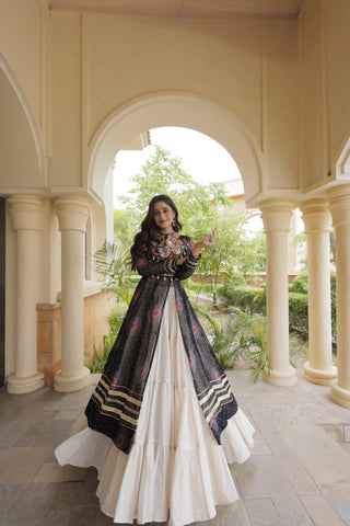 Black Bandhani Kurti with Lehenga ClothsVilla