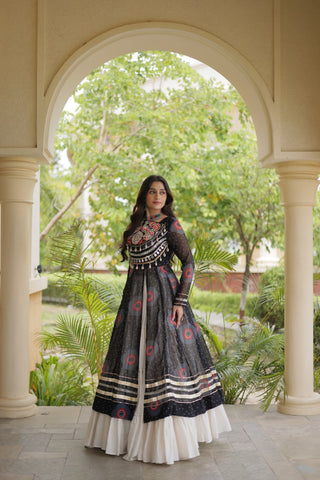 Black Bandhani Kurti with Lehenga ClothsVilla