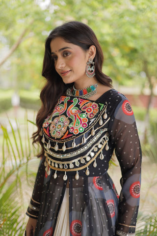 Black Bandhani Kurti with Lehenga ClothsVilla