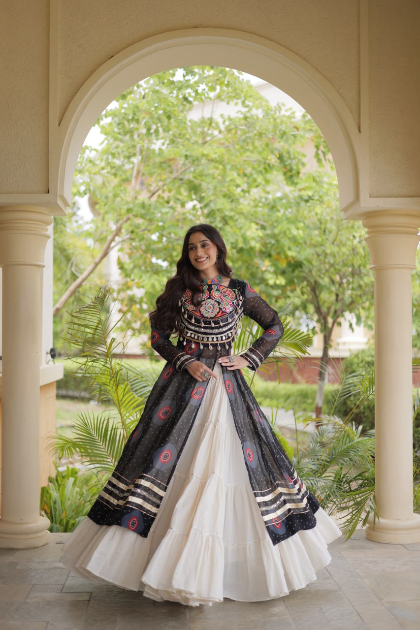 Black Bandhani Kurti with Lehenga ClothsVilla