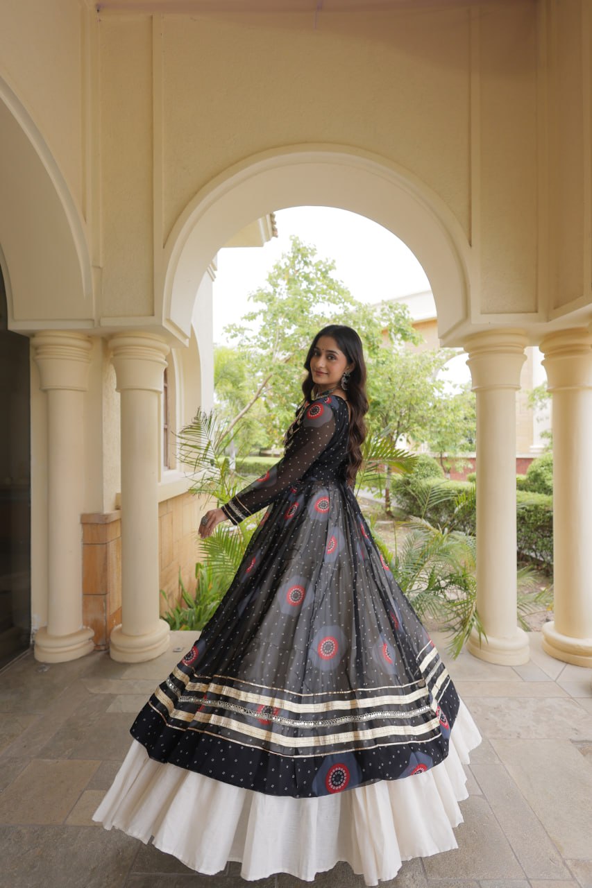 Black Bandhani Kurti with Lehenga ClothsVilla