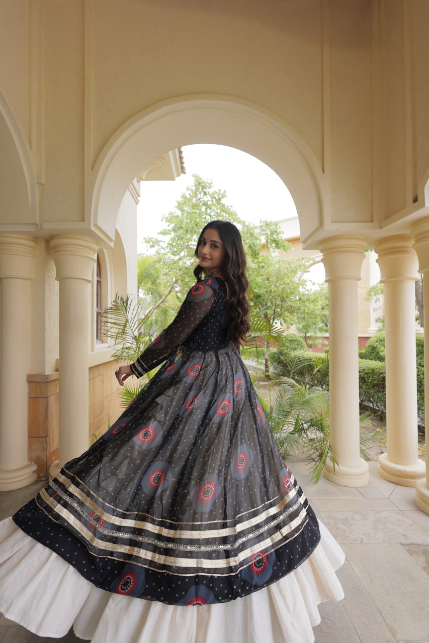 Black Bandhani Kurti with Lehenga ClothsVilla