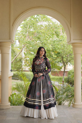 Black Bandhani Kurti with Lehenga ClothsVilla