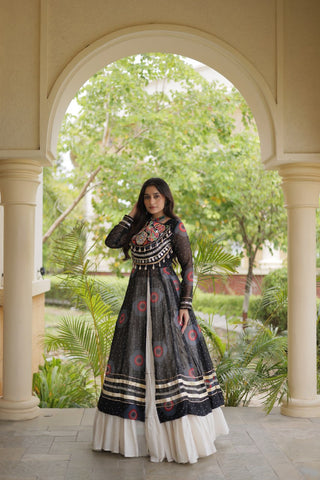 Black Bandhani Kurti with Lehenga ClothsVilla