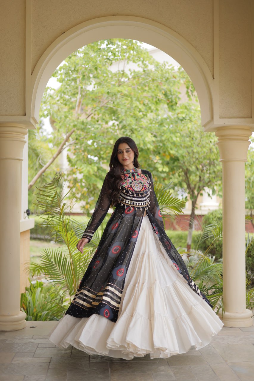 Black Bandhani Kurti with Lehenga ClothsVilla
