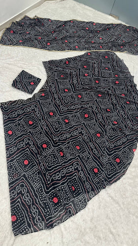 Black Bandhani Print Faux Georgette Lehenga Choli Set with Dupatta –Navratri Special Festive Wear ClothsVilla