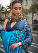 Load image into Gallery viewer, Black &amp; Blue Elegant Satin Crepe Saree – A Perfect Blend of Luxury &amp; Grace ClothsVilla