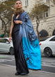 Load image into Gallery viewer, Black &amp; Blue Elegant Satin Crepe Saree – A Perfect Blend of Luxury &amp; Grace ClothsVilla