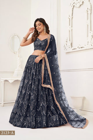 Black Butterfly Net Lehenga with Tone-to-Tone Thread Work and Mirror Embroidery ClothsVilla