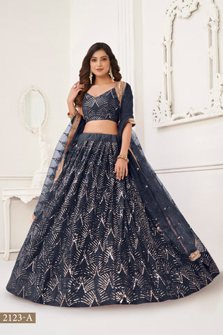 Black Butterfly Net Lehenga with Tone-to-Tone Thread Work and Mirror Embroidery ClothsVilla