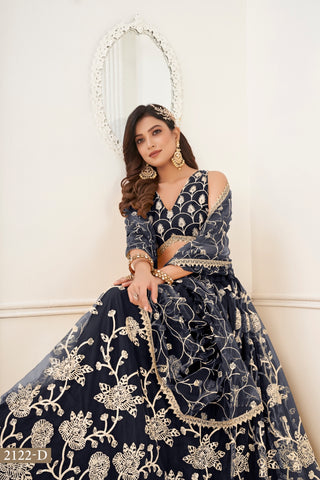 Black Butterfly Net Lehenga with White Cotton Thread Work and Sequence Embroidery Clothsvilla
