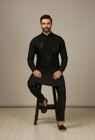Black Chanderi Kurta Pant Set ClothsVilla