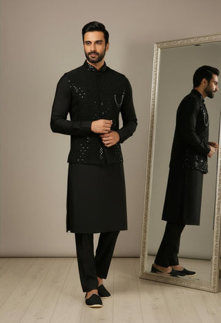 Black Chanderi Kurta Pant Set ClothsVilla