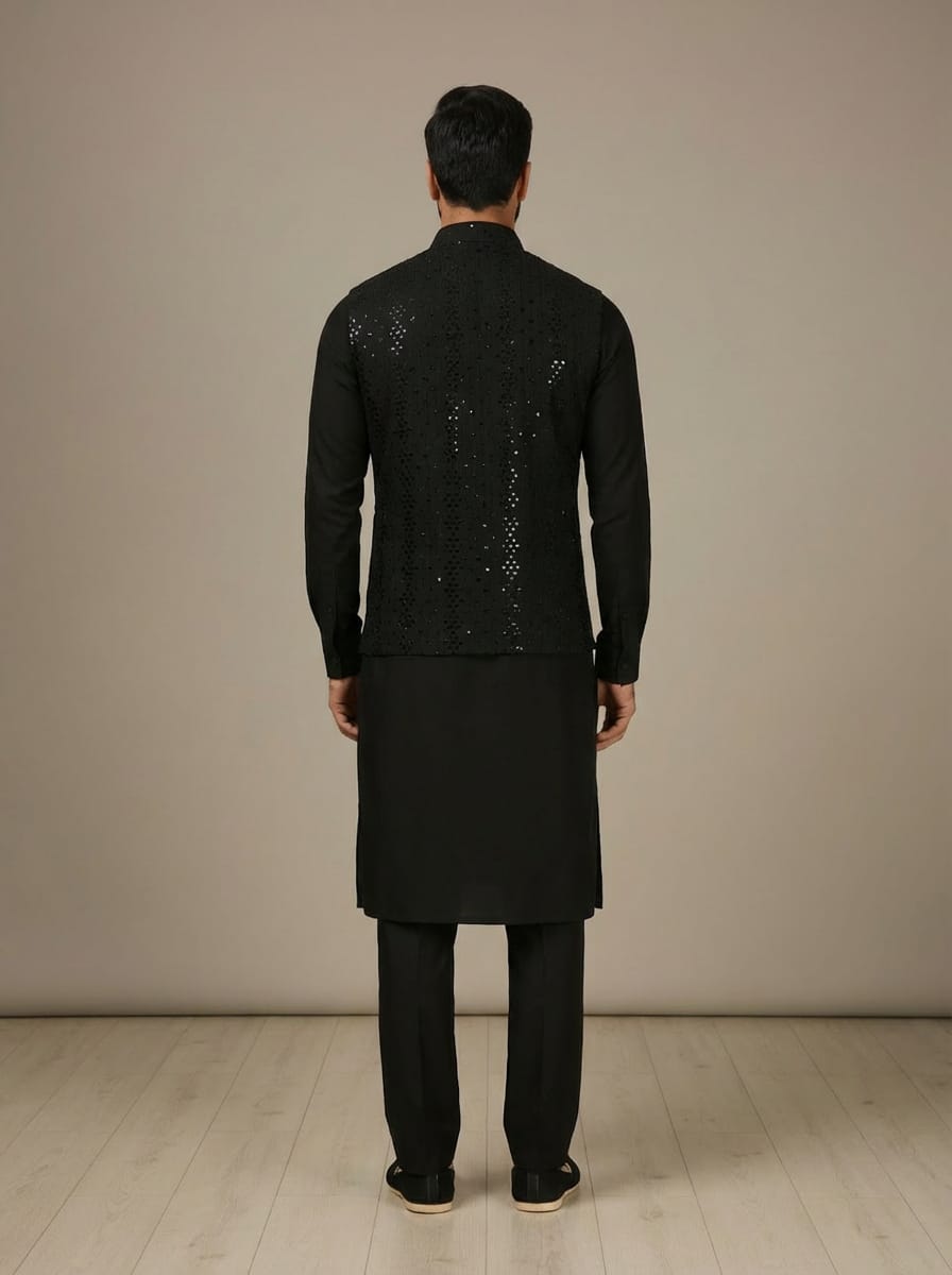 Black Chanderi Kurta Pant Set ClothsVilla