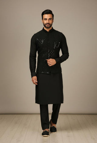 Black Chanderi Kurta Pant Set ClothsVilla
