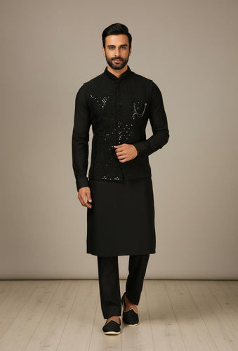 Black Chanderi Kurta Pant Set ClothsVilla