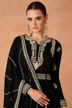 Load image into Gallery viewer, Black Color Exquisitely Embroidered Faux Georgette Gown with Matching Belt and Dupatta ClothsVilla