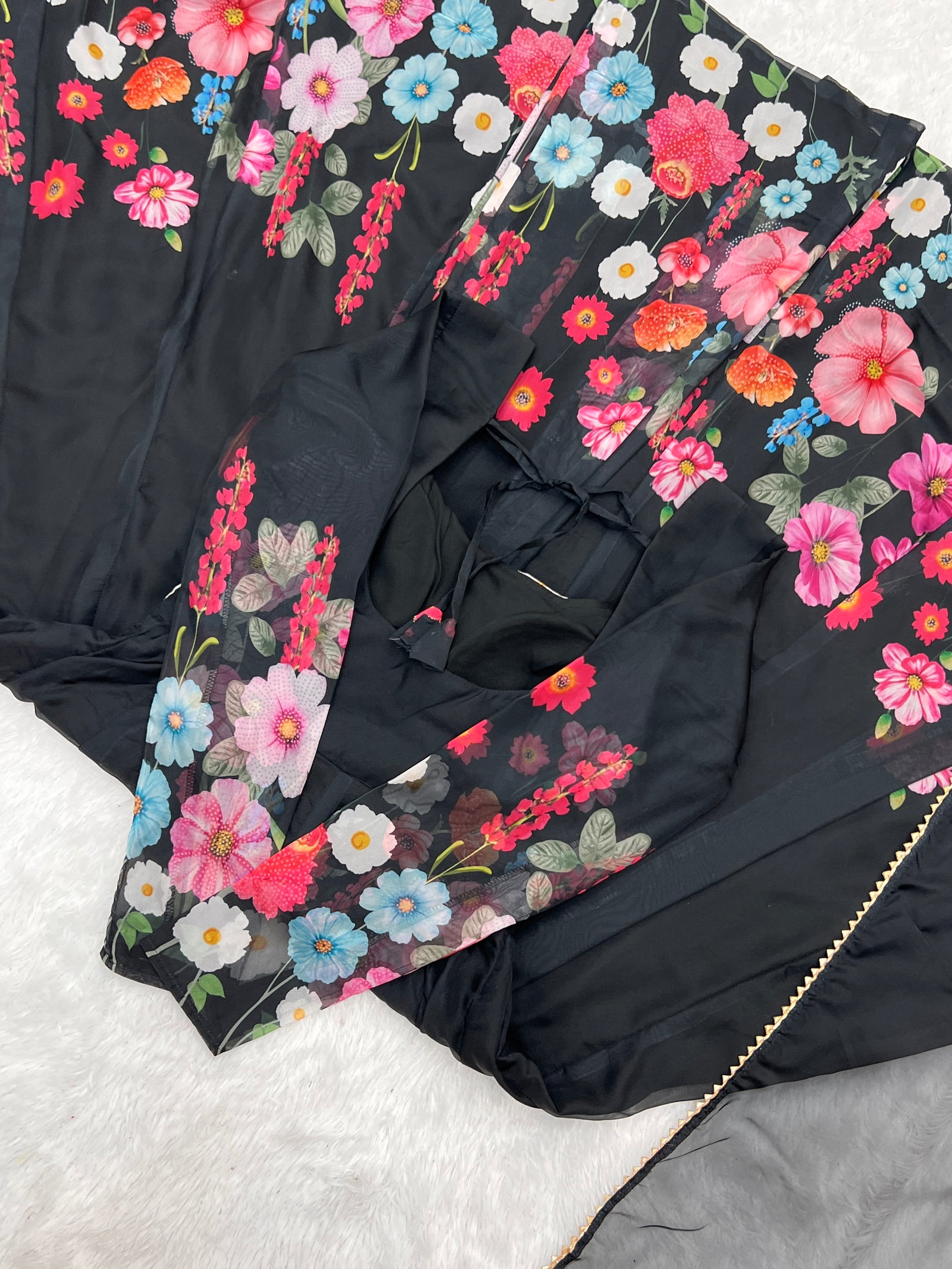 Black Color Floral Organza Anarkali Suit Set for Festivals & Weddings ClothsVilla