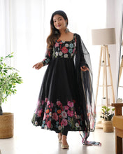 Load image into Gallery viewer, Black Color Floral Organza Anarkali Suit Set for Festivals &amp; Weddings ClothsVilla