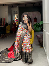 Load image into Gallery viewer, Black Color Patola Print with Foil Work Dola Silk Saree Clothsvilla