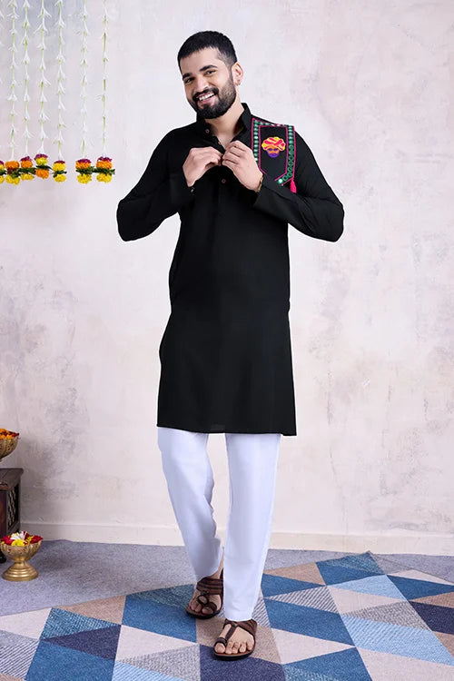 Black Color Rayon Navratri Special Men's Wear Kurta Collection Clothsvilla Main image