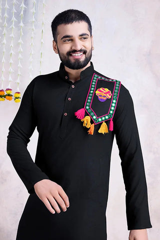 Black Color Rayon Navratri Special Men's Wear Kurta Collection Clothsvilla