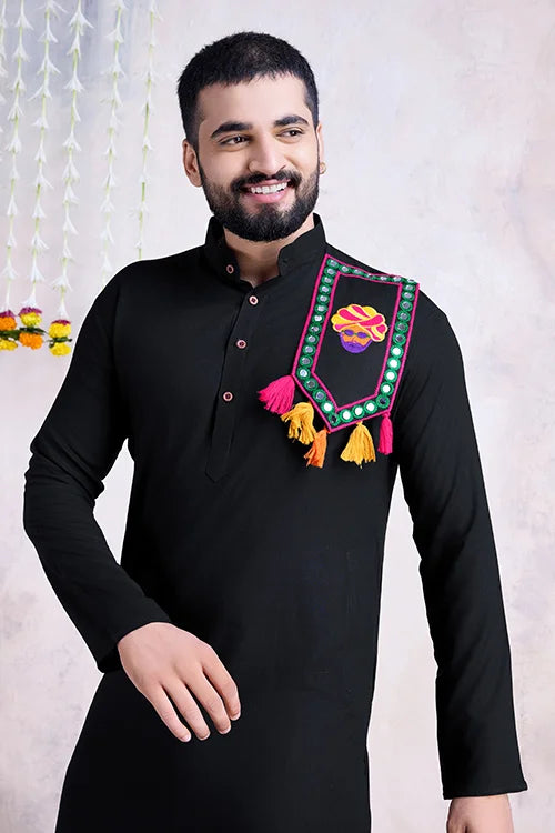 Black Color Rayon Navratri Special Men's Wear Kurta Collection Clothsvilla