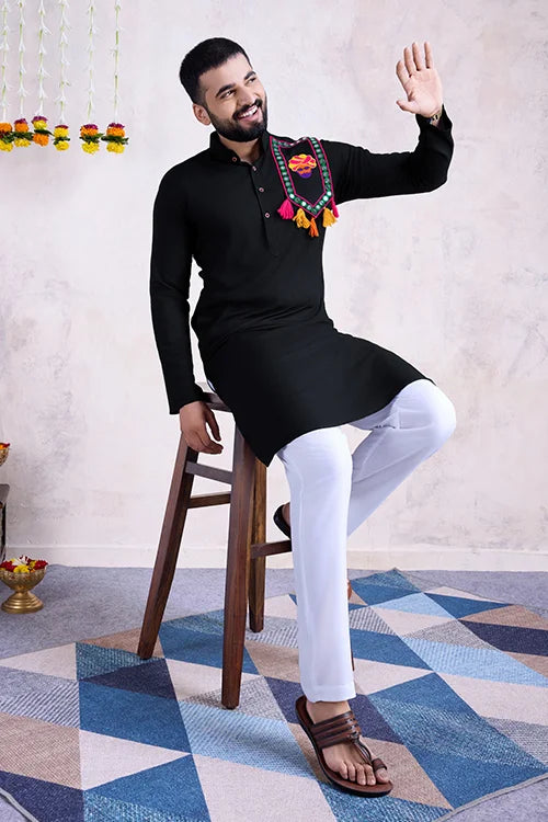 Black Color Rayon Navratri Special Men's Wear Kurta Collection Clothsvilla