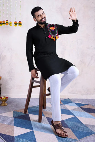 Black Color Rayon Navratri Special Men's Wear Kurta Collection Clothsvilla