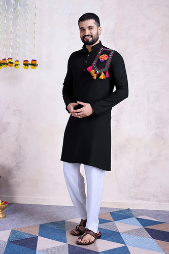 Black Color Rayon Navratri Special Men's Wear Kurta Collection Clothsvilla