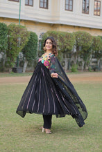Load image into Gallery viewer, Black Color Stunning Premium Readymade Alia Cut Kurti, Pant &amp; Dupatta Set in Viscose &amp; Art Silk ClothsVilla
