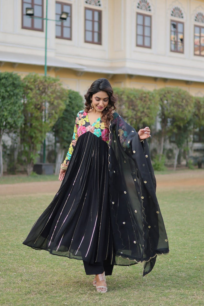 Black Color Stunning Premium Readymade Alia Cut Kurti, Pant Black Color Stunning Premium Readymade Alia Cut Kurti, Pant