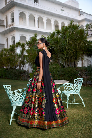 Black Color Weaving Zari Work Banarasi Silk Co-ord Set Lehenga With Georgette Choli Clothsvilla