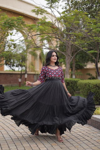 Black Cotton Gown with Real Mirror Work ClothsVilla