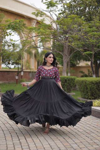 Black Cotton Gown with Real Mirror Work ClothsVilla