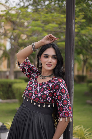 Black Cotton Gown with Real Mirror Work ClothsVilla