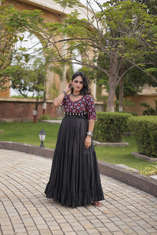Black Cotton Gown with Real Mirror Work ClothsVilla