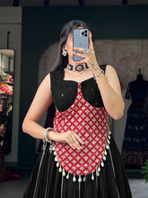 Load image into Gallery viewer, Black Cotton Lehenga Co-Ord Set with Mirror Work &amp; Cowrie Embellishments ClothsVilla