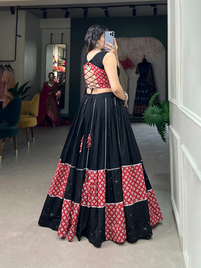 Black Cotton Lehenga Co-Ord Set with Mirror Work & Cowrie Embellishments ClothsVilla