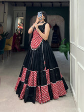 Load image into Gallery viewer, Black Cotton Lehenga Co-Ord Set with Mirror Work &amp; Cowrie Embellishments ClothsVilla