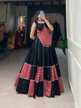 Load image into Gallery viewer, Black Cotton Lehenga Co-Ord Set with Mirror Work &amp; Cowrie Embellishments ClothsVilla